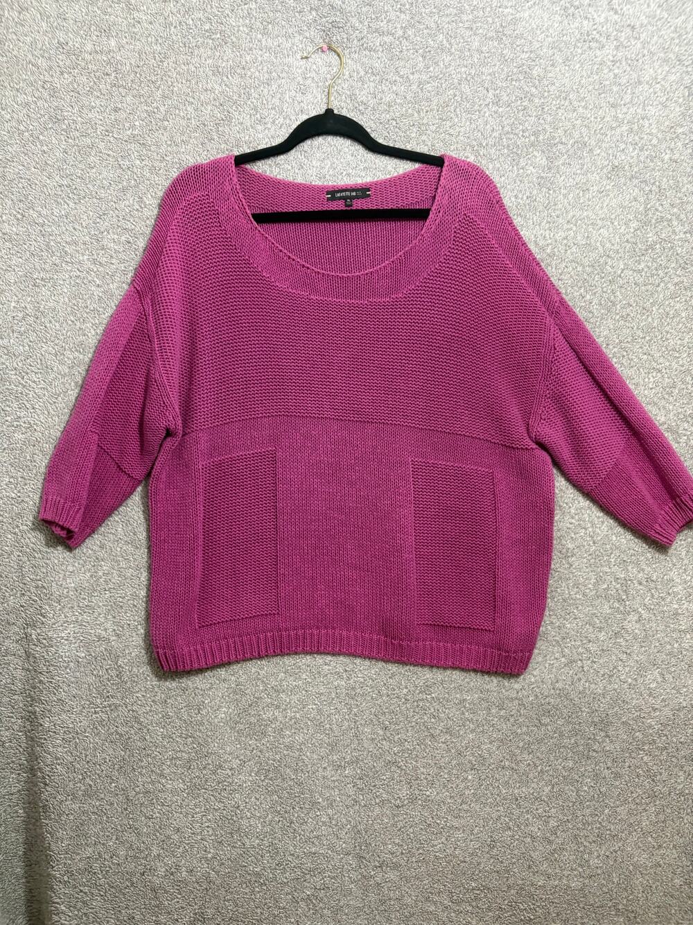 Lafayette 148 XL Pink Cotton Linen Lagenlook Pocket Sweater